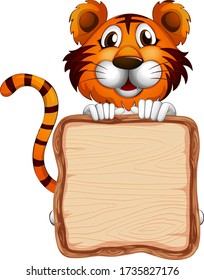 Board template with cute tiger on white background illustration