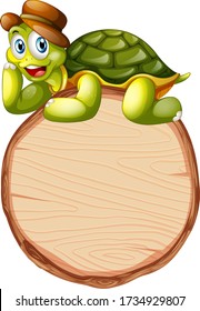 Board template with cute tortoise on white background illustration