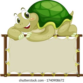 Board template with cute tortoise on white background illustration