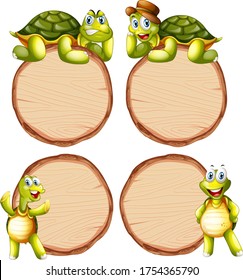 Board template with cute tortoise on white background illustration