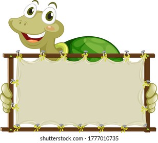 Plantilla de tablero con una tortuga linda en la ilustración de fondo blanco