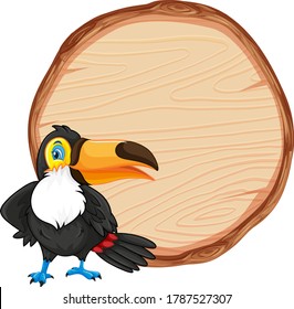 Board template with cute toucan bird on white background illustration