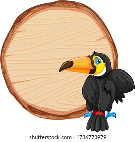 Board template with cute toucan on white background illustration