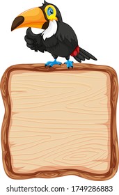 Board template with cute toucan on white background illustration