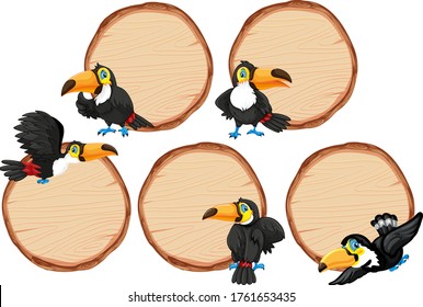 Board template with cute toucan on white background illustration