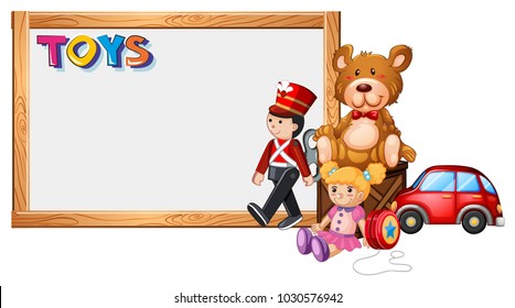 Board template with cute toys illustration