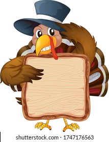 Board template with cute turkey on white background illustration