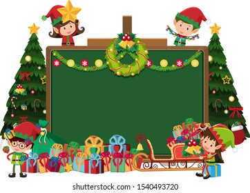 Board template with elf and christmas tree illustration