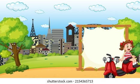 Board template with girl on motorbike illustration