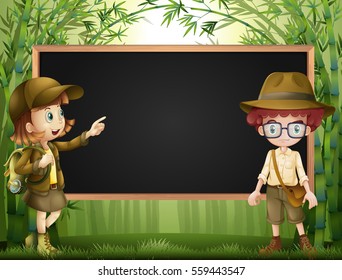 Board template with kids in safari outfit illustration