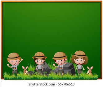 Board template with kids in safari outfit illustration