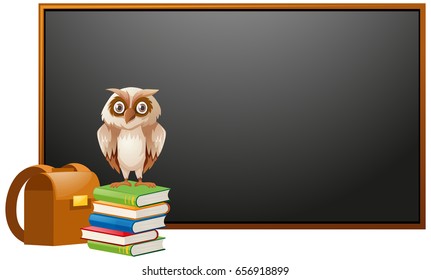 Board template with owl and books illustration