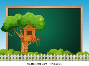 Board template with treehouse illustration