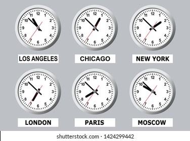 Un tablero que muestra el tiempo en diferentes ciudades del mundo. Ilustración vectorial.