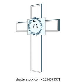 Board with thorn and word Sin on cross