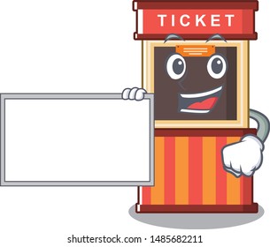 With board ticket booth edge of mascot table