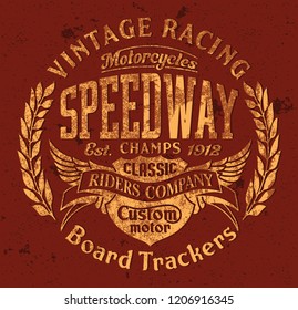 Board tracker speedway motorcycle racing team  vector vintage artwork  for boy t shirt grunge effect in separate layer