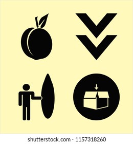 board vector icons set. with down arrow, peach, surfer with board and open box in set