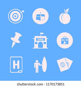 board vector icons set. with passports, toolbox, peach and surfer with board in set