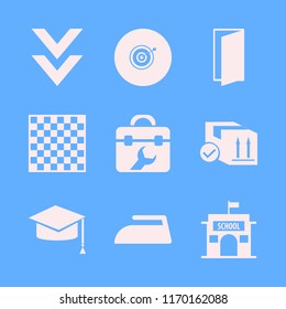board vector icons set. with toolbox, target, down arrow and school in set