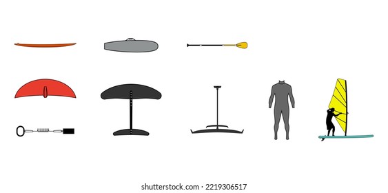 Board water sports pictograms vector set.