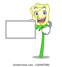 With board white rose in the shape cartoon
