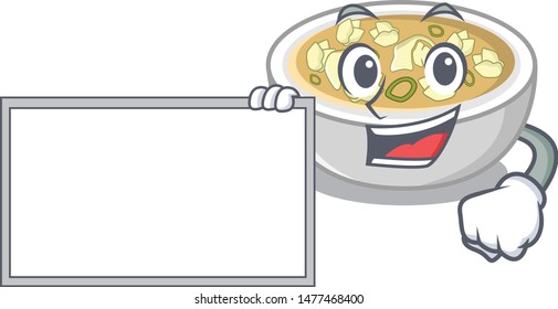 With board wonton soup in the mascot shape