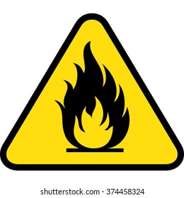 Board yellow triangle signage, burning, fire, flammable. Ideal for visual communication and institutional materials