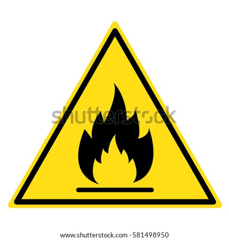 Board yellow triangle signage, burning, fire, flammable. Ideal for visual communication and institutional materials 