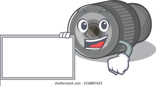 With board zoom lens mascot isolated with character