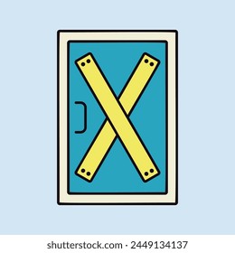 Icono aislado de Vector de puerta tapiado, instalando tableros en la puerta para evitar accesos no autorizados, o abandonados. Manifestación, protesta, huelga, revolución