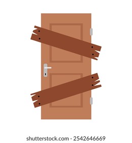 Boarded up door. Vector simple color flat illustration. 