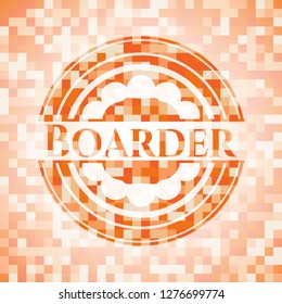 Boarder abstract orange mosaic emblem with background