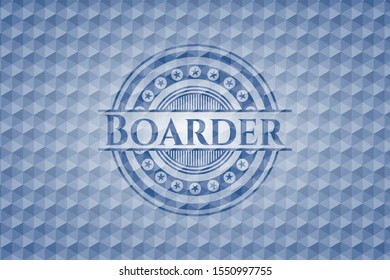Boarder blue badge with geometric pattern. Vector Illustration. Detailed.