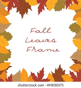 Boarder With Fall Leaves.  Autumn vector leaf border illustration isolated from background.  Leaves on White Background. Design with Text .