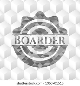 Boarder grey emblem with cube white background