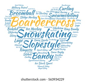 Boardercross. Word Cloud, Heart, Italic Font, White Background. Love Of Sport.