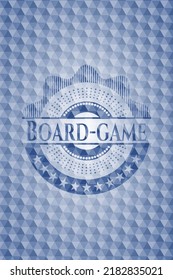 Board-game blue badge with geometric pattern background. Vector Illustration. Detailed. 