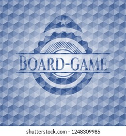 Board-game blue polygonal emblem.