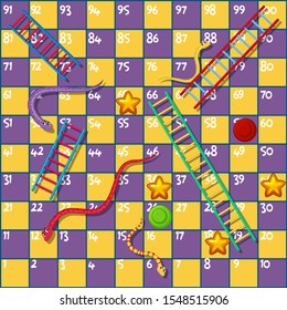 Boardgame Design Template With Snakes And Ladders Illustration