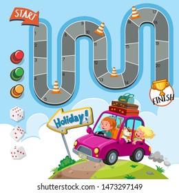 Boardgame with family driving on road background illustration