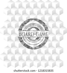 Board-game realistic grey emblem with geometric cube white background
