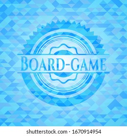Board-game realistic light blue emblem. Mosaic background