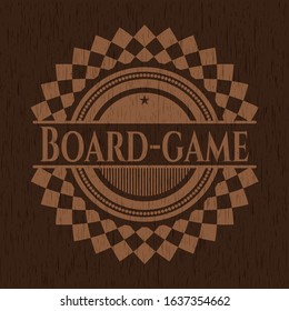 Board-game realistic wooden emblem. Vector Illustration.