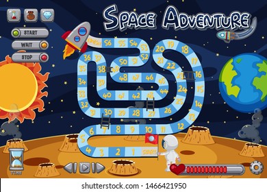 Boardgame template with astronaut on moon illustration