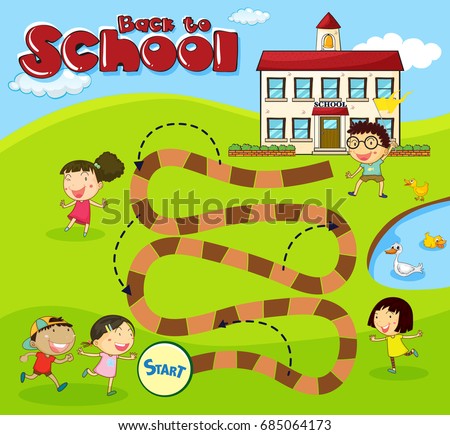 boardgame template children school illustration stock vector