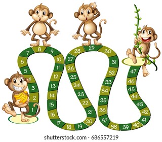 Modelo de jogo de tabuleiro com ilustração macacos bonitos