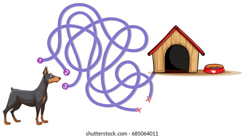 Boardgame template with dog finding home illustration