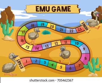 Boardgame template with emu in the field illustration