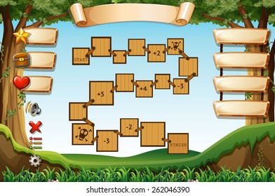 Plantilla de juego de mesa con campo y árboles